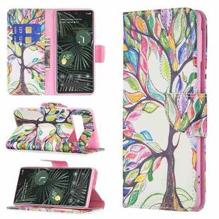 For Google Pixel 6 Pro Colored Drawing Pattern Horizontal Flip Phone Leather Case with Holder & Card Slots & Wallet(Tree Life)