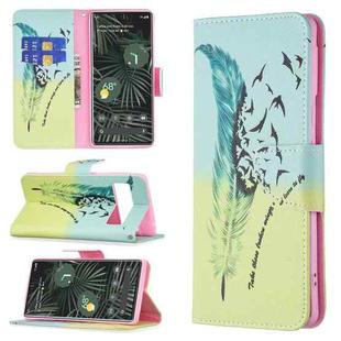 For Google Pixel 6 Pro Colored Drawing Pattern Horizontal Flip Phone Leather Case with Holder & Card Slots & Wallet(Feather)