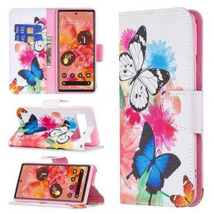 For Google Pixel 6 Colored Drawing Pattern Horizontal Flip Phone Leather Case with Holder & Card Slots & Wallet(Butterflies)