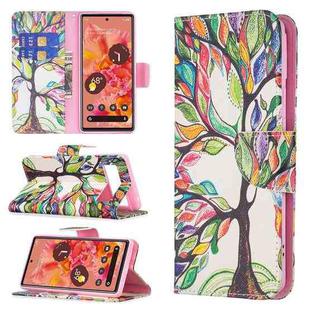 For Google Pixel 6 Colored Drawing Pattern Horizontal Flip Phone Leather Case with Holder & Card Slots & Wallet(Tree Life)