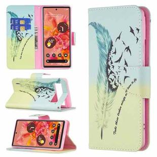 For Google Pixel 6 Colored Drawing Pattern Horizontal Flip Phone Leather Case with Holder & Card Slots & Wallet(Feather)