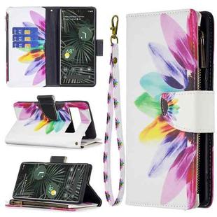 For Google Pixel 6 Pro Colored Drawing Pattern Zipper Horizontal Flip Phone Leather Case with Holder & Card Slots & Wallet(Sun Flower)
