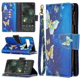 For Google Pixel 6 Pro Colored Drawing Pattern Zipper Horizontal Flip Phone Leather Case with Holder & Card Slots & Wallet(Gold Butterfly)