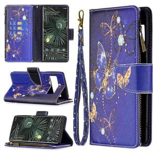 For Google Pixel 6 Pro Colored Drawing Pattern Zipper Horizontal Flip Phone Leather Case with Holder & Card Slots & Wallet(Purple Butterfly)