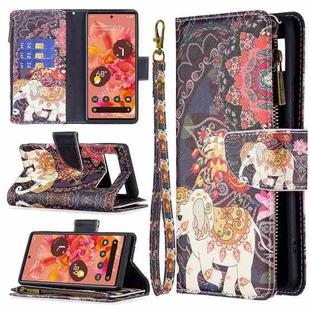 For Google Pixel 6 Colored Drawing Pattern Zipper Horizontal Flip Phone Leather Case with Holder & Card Slots & Wallet(Flower Elephants)