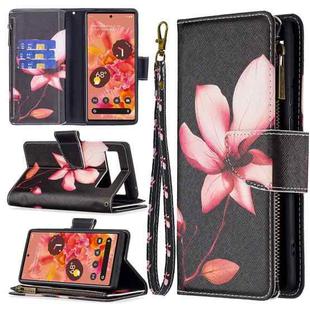 For Google Pixel 6 Colored Drawing Pattern Zipper Horizontal Flip Phone Leather Case with Holder & Card Slots & Wallet(Lotus)