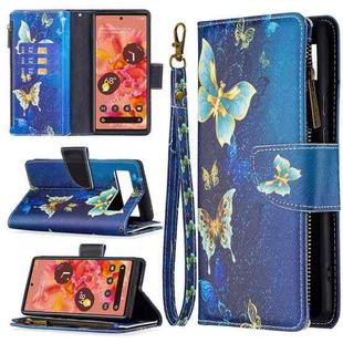 For Google Pixel 6 Colored Drawing Pattern Zipper Horizontal Flip Phone Leather Case with Holder & Card Slots & Wallet(Gold Butterfly)