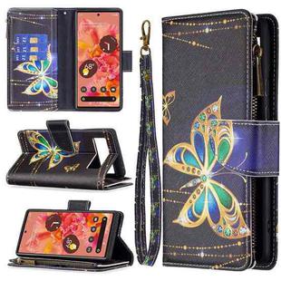 For Google Pixel 6 Colored Drawing Pattern Zipper Horizontal Flip Phone Leather Case with Holder & Card Slots & Wallet(Big Butterfly)