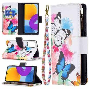 For Samsung Galaxy M52 5G Colored Drawing Pattern Zipper Horizontal Flip Phone Leather Case with Holder & Card Slots & Wallet(Two Butterflies)