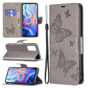 For Xiaomi Redmi Note 11 5G/Note 11T 5G/Poco M4 Pro 5G Two Butterflies Embossing Pattern Horizontal Flip Leather Phone Case with Holder & Card Slot & Wallet & Lanyard(Grey)