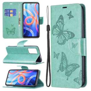 For Xiaomi Redmi Note 11 5G/Note 11T 5G/Poco M4 Pro 5G Two Butterflies Embossing Pattern Horizontal Flip Leather Phone Case with Holder & Card Slot & Wallet & Lanyard(Green)