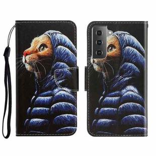 For Samsung Galaxy S22 5G 3D Colored Drawing Horizontal Flip Leather Phone Case(Down Jacket Cat)