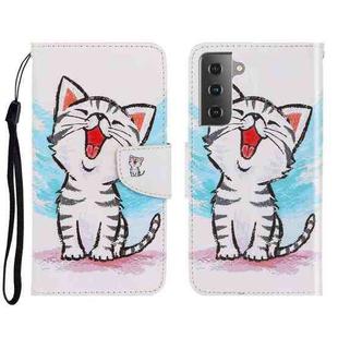 For Samsung Galaxy S22 5G 3D Colored Drawing Horizontal Flip Leather Phone Case(Red Mouth Cat)