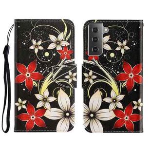 For Samsung Galaxy S22 5G 3D Colored Drawing Horizontal Flip Leather Phone Case(Red Flower)
