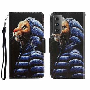 For Samsung Galaxy S22+ 5G 3D Colored Drawing Horizontal Flip Leather Phone Case(Down Jacket Cat)