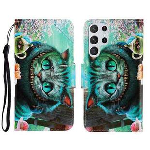 For Samsung Galaxy S22 Ultra 5G 3D Colored Drawing Horizontal Flip Leather Phone Case(Green Eyes)