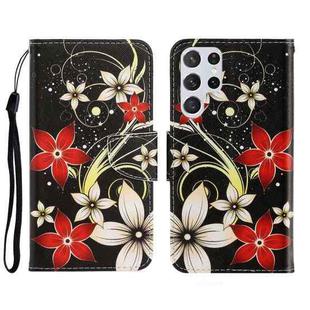 For Samsung Galaxy S22 Ultra 5G 3D Colored Drawing Horizontal Flip Leather Phone Case(Red Flower)