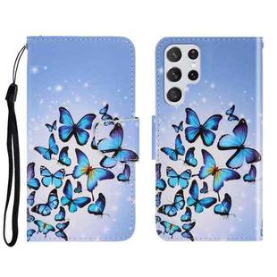 For Samsung Galaxy S22 Ultra 5G 3D Colored Drawing Horizontal Flip Leather Phone Case(Multiple Butterflies)
