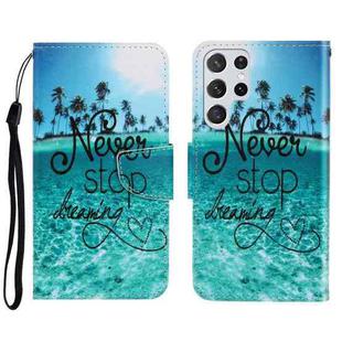 For Samsung Galaxy S22 Ultra 5G 3D Colored Drawing Horizontal Flip Leather Phone Case(Blue Coconut Grove)