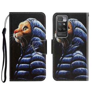 For Xiaomi Redmi 10 3D Colored Drawing Horizontal Flip Leather Phone Case(Down Jacket Cat)