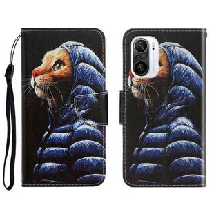 For Xiaomi Redmi K40 3D Colored Drawing Horizontal Flip Leather Phone Case(Down Jacket Cat)