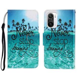 For Xiaomi Redmi K40 3D Colored Drawing Horizontal Flip Leather Phone Case(Blue Coconut Grove)