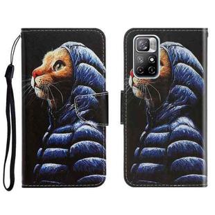 For Xiaomi Redmi Note 11 Global 3D Colored Drawing Horizontal Flip Leather Phone Case(Down Jacket Cat)