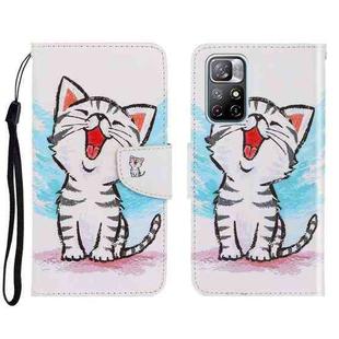 For Xiaomi Redmi Note 11 Global 3D Colored Drawing Horizontal Flip Leather Phone Case(Red Mouth Cat)