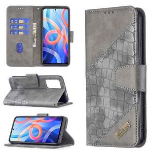 For Xiaomi Redmi Note 11 5G/Note 11T 5G/Poco M4 Pro 5G Matching Color Crocodile Texture Horizontal Flip Leather Phone Case with Wallet & Holder & Card Slots(Grey)