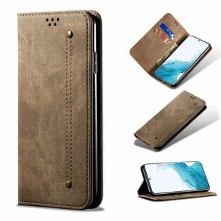 For Samsung Galaxy S22 5G Denim Texture Casual Style Horizontal Flip Leather Case with Holder & Card Slots & Wallet(Khaki)