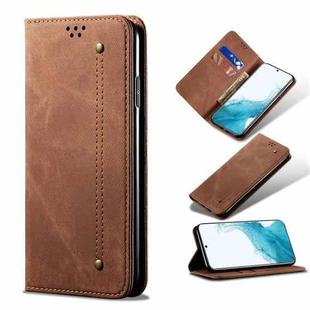 For Samsung Galaxy S22 5G Denim Texture Casual Style Horizontal Flip Leather Case with Holder & Card Slots & Wallet(Brown)