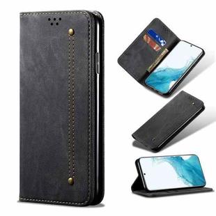 For Samsung Galaxy S22 5G Denim Texture Casual Style Horizontal Flip Leather Case with Holder & Card Slots & Wallet(Black)