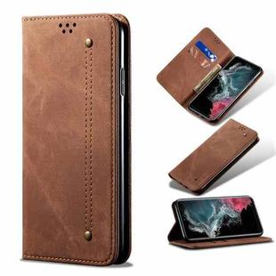 For Samsung Galaxy S22 Ultra 5G Denim Texture Casual Style Horizontal Flip Leather Case with Holder & Card Slots & Wallet(Brown)