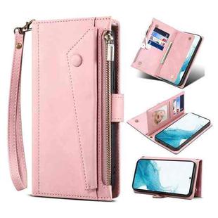 For Samsung Galaxy S22+ 5G Retro Frosted Horizontal Flip Leather Phone Case with Holder & Card Slot & Wallet & Zipper Pocket & Lanyard(Rose Gold)