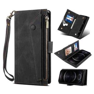 For Samsung Galaxy S22 Ultra 5G Retro Frosted Horizontal Flip Leather Phone Case with Holder & Card Slot & Wallet & Zipper Pocket & Lanyard(Black)