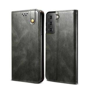 For Samsung Galaxy S22+ 5G Simple Wax Crazy Horse Texture Horizontal Flip Leather Phone Case with Card Slots & Holder(Dark Green)