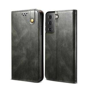 For Samsung Galaxy S22 Ultra 5G Simple Wax Crazy Horse Texture Horizontal Flip Leather Phone Case with Card Slots & Holder(Dark Green)