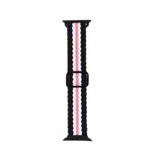 Adjustable Striped Woven Nylon Strap Watch Band For Apple Watch Series 8&7 41mm / SE 2&6&SE&5&4 40mm / 3&2&1 38mm(Black White Pink)