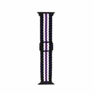 Adjustable Striped Woven Nylon Strap Watch Band For Apple Watch Series 8&7 41mm / SE 2&6&SE&5&4 40mm / 3&2&1 38mm(Black White Purple)