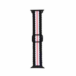 Adjustable Striped Woven Nylon Strap Watch Band For Apple Watch Ultra 49mm / Series 8&7 45mm / SE 2&6&SE&5&4 44mm / 3&2&1 42mm(Black White Pink)