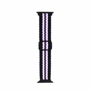 Adjustable Striped Woven Nylon Strap Watch Band For Apple Watch Ultra 49mm / Series 8&7 45mm / SE 2&6&SE&5&4 44mm / 3&2&1 42mm(Black White Purple)