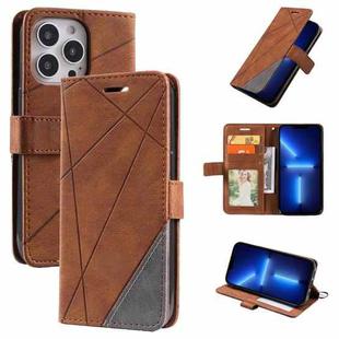 For iPhone 13 Pro Max Skin Feel Splicing Horizontal Flip Leather Phone Case (Brown)