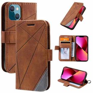 For iPhone 13 Skin Feel Splicing Horizontal Flip Leather Phone Case(Brown)