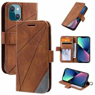 For iPhone 13 mini Skin Feel Splicing Horizontal Flip Leather Phone Case (Brown)