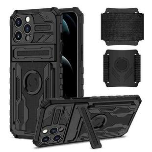 For iPhone 13 Pro Max Kickstand Detachable Armband Phone Case (Black)