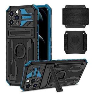 For iPhone 13 Pro Max Kickstand Detachable Armband Phone Case (Blue)