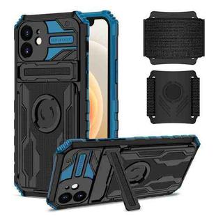 For iPhone 12 Kickstand Detachable Armband Phone Case(Blue)