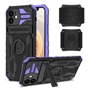 For iPhone 12 Kickstand Detachable Armband Phone Case(Purple)
