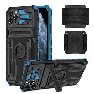 For iPhone 11 Pro Max Kickstand Detachable Armband Phone Case (Blue)