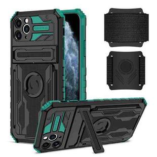 For iPhone 11 Pro Max Kickstand Detachable Armband Phone Case (Deep Green)